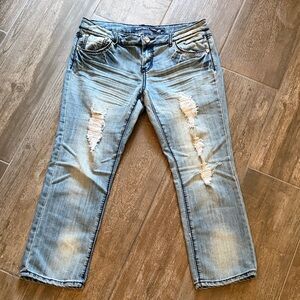 Almost Famous Light Blue Distressed Cropped Jeans